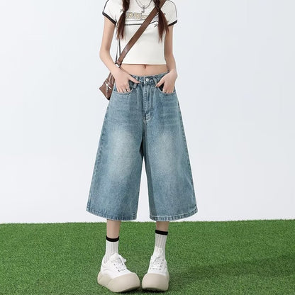 Light Blue Cropped Jeans Women's Summer Thin 2025 New High Waist Slimming and Straight Loose Cropped Wide Leg Pants