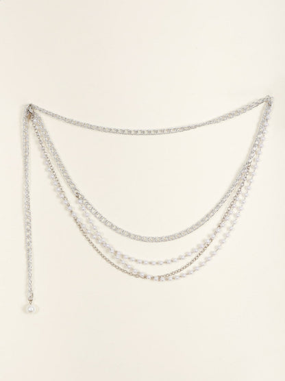FB3354 2025 waist chain pearl chain metal chain cross wave fringe pendulum chain waist chain body chain
