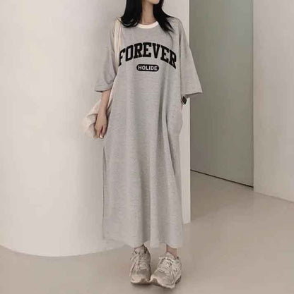 ZllKl 2025Manufacturer pure cotton T-shirt dress women's popular summer new loose casual printing lazy skirt medium and long straight