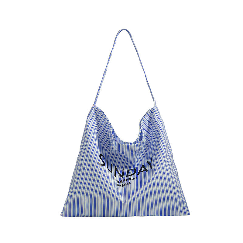 2025 ZLLKL Korean version of fashion letter large-capacity shopping bag popular new simple and versatile tote bag, Popular style striped shoulder bag