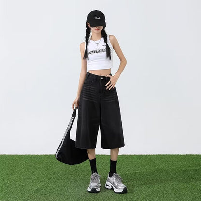 Light Blue Cropped Jeans Women's Summer Thin 2025 New High Waist Slimming and Straight Loose Cropped Wide Leg Pants