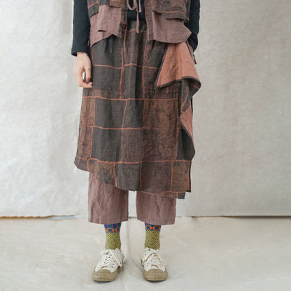 retro digital printing thickened linen fisherman pants, casual literary and thin versatile straight-leg pants K22016
