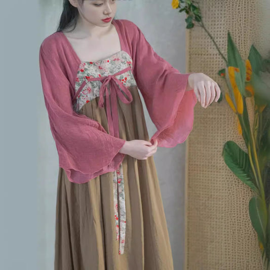 Song Dynasty Tencel printed high-waisted pendulum dress, retro improved Hanfu national style long dress L22158