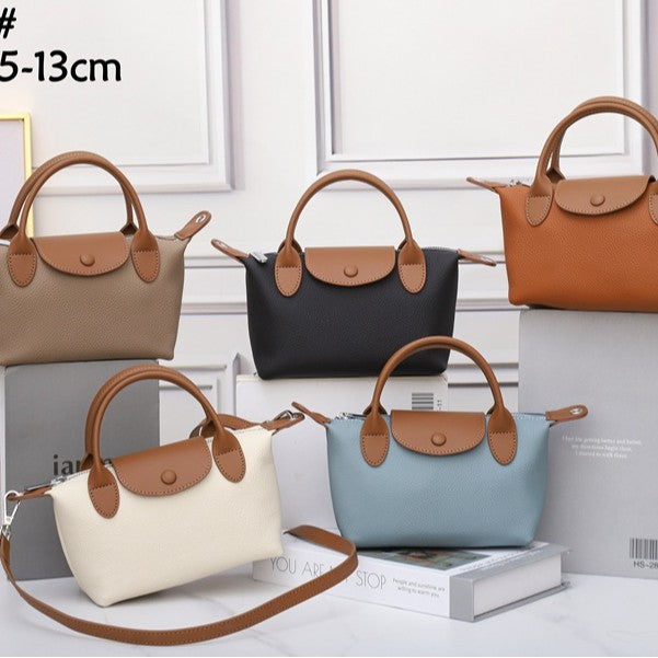 [Factory] The first layer of cowhide shoulder bag women's messenger bag genuine leather dumpling handbag small bag contrasting color 6825