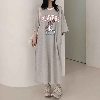 ZllKl 2025Manufacturer pure cotton T-shirt dress women's popular summer new loose casual printing lazy skirt medium and long straight
