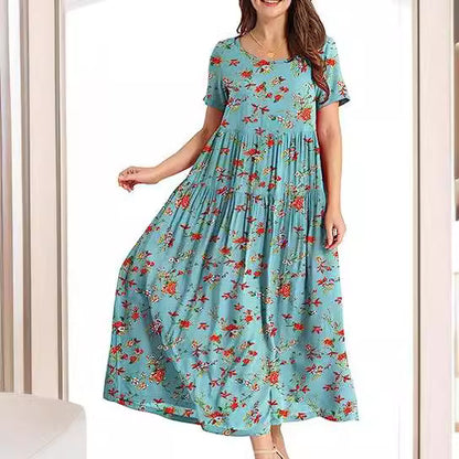 ZllKl  Summer Beach Midi Dress Comfortable Pleated Dress Casual Loose Floral Dress