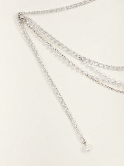 FB3354 2025 waist chain pearl chain metal chain cross wave fringe pendulum chain waist chain body chain