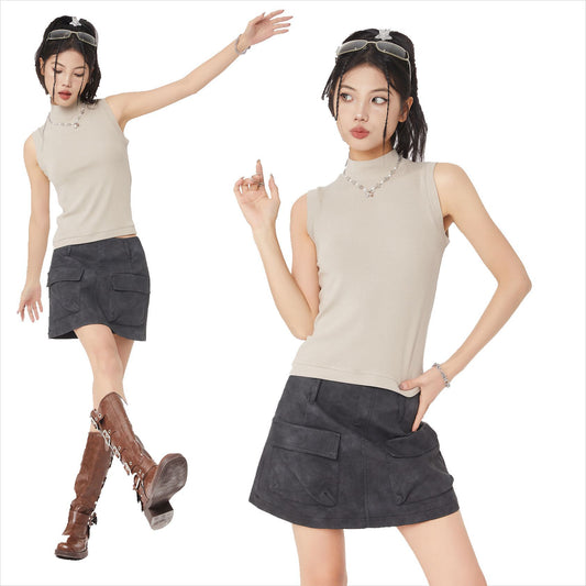 GLBX12 Man Kun popular Spring 2025n High Street Trend Brand Solid Color Versatile Simple Niche Sweet Cool Style Sleeveless T-Shirt