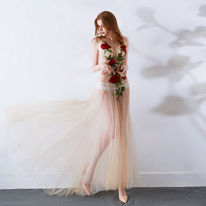 2025 G2006/sexy see-through dress lace mesh transparent slim low cut club ktv car show dress