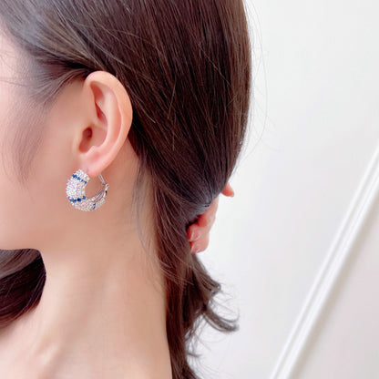 2025 S925 silver needle  retro court style earrings zircon inlay design sense semicircular C ring buckle anti-lost stud earrings