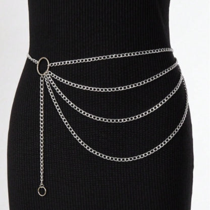 FB3415 2025 waist chain simple small ring connected multi-layer wave fringe pendulum chain waist chain waist decoration