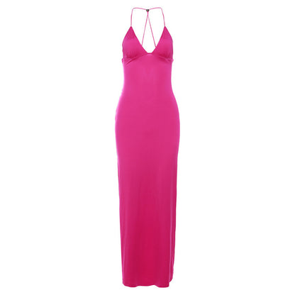 ZllKl  Cross Border  Summer Fashion Trends Women's New Halter Backless Slim-Fit Printed Sheath Dress