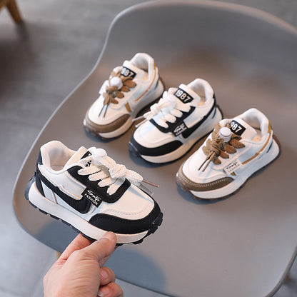 ZllKl  Children's Sneaker  Spring Style Children's Leather Dad Shoes Medium and Large Children's Running Shoes Spring and Autumn Boys and Girls Daddy