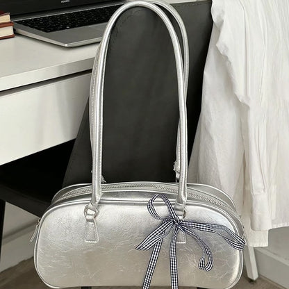 ZLLKL 2025 Korean version of niche ballet style Boston women's bag popular new fashionable versatile silver portable shoulder armpit bag