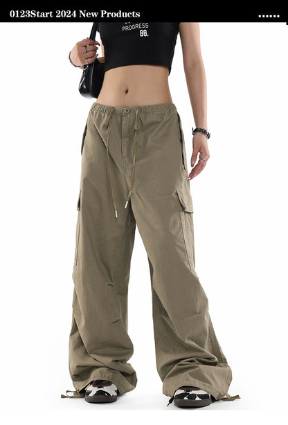 0123Start n wide-leg paratrooper overalls men's and women's loose straight retro mopping casual parachute pants