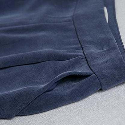 2025 Heavy silk nine-point pants  spring new women's pants, mulberry silk blue slim-fit straight casual pants