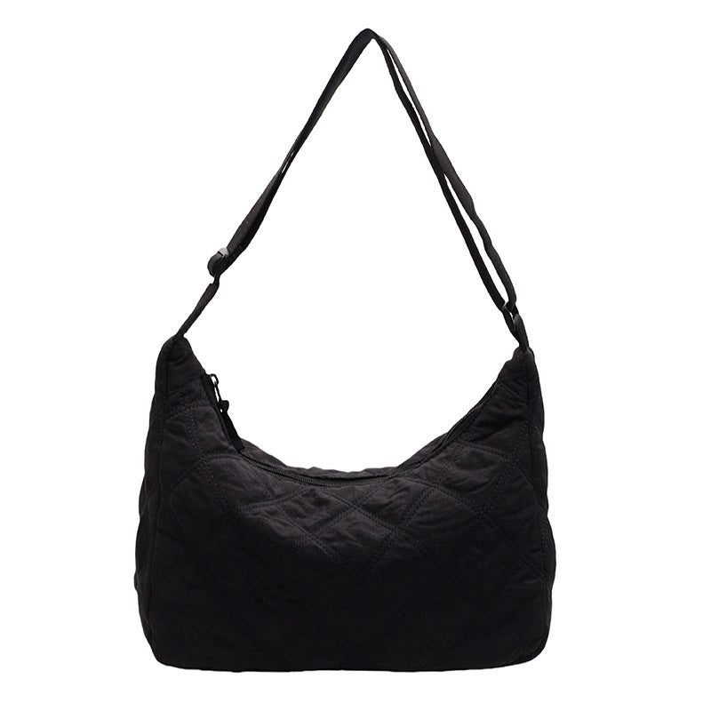 2025 ZLLKL Korean version of fashion diamond shoulder bag popular new casual large-capacity messenger bag solid color simple cotton clothes dumpling bag
