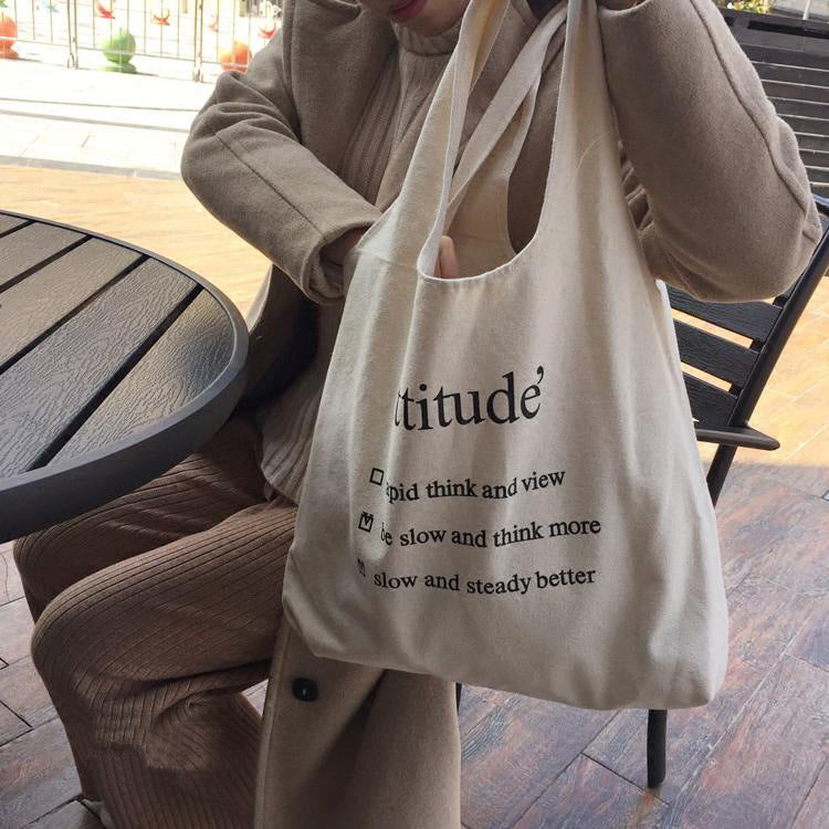 ZLLKL 2025 Japan and South Korea large-capacity letter shoulder bag versatile simple niche Nordic ins out shopping canvas bag women's bag