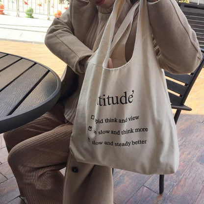 ZLLKL 2025 Japan and South Korea large-capacity letter shoulder bag versatile simple niche Nordic ins out shopping canvas bag women's bag