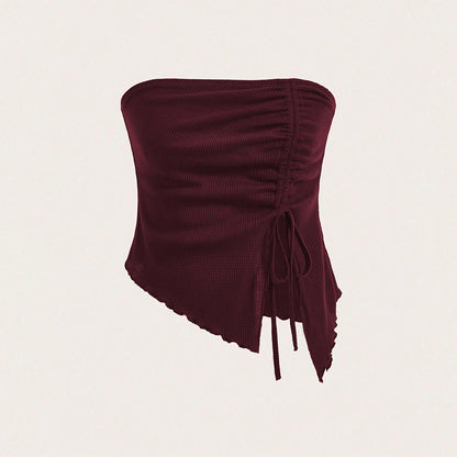 Cross-border  women's clothing popular autumn and winter new drawstring split irregular waffle slim tube top