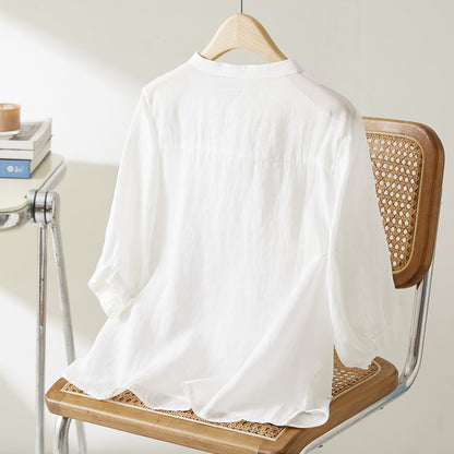 Cotton cocoon, new Chinese Zhu Yinhong shirt women's summer new retro literary embroidery bag hand-stitched top