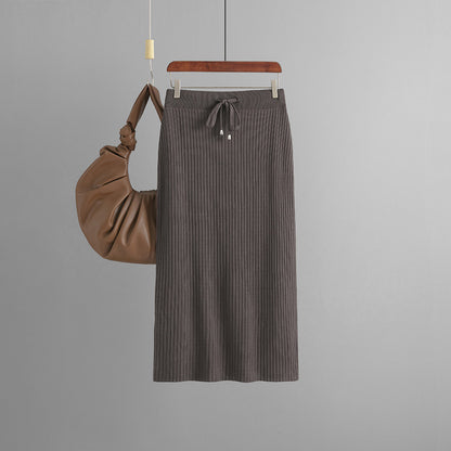 ZllKl Knitted skirt women's 2025 new hip skirt solid color ice silk medium and long wool skirt