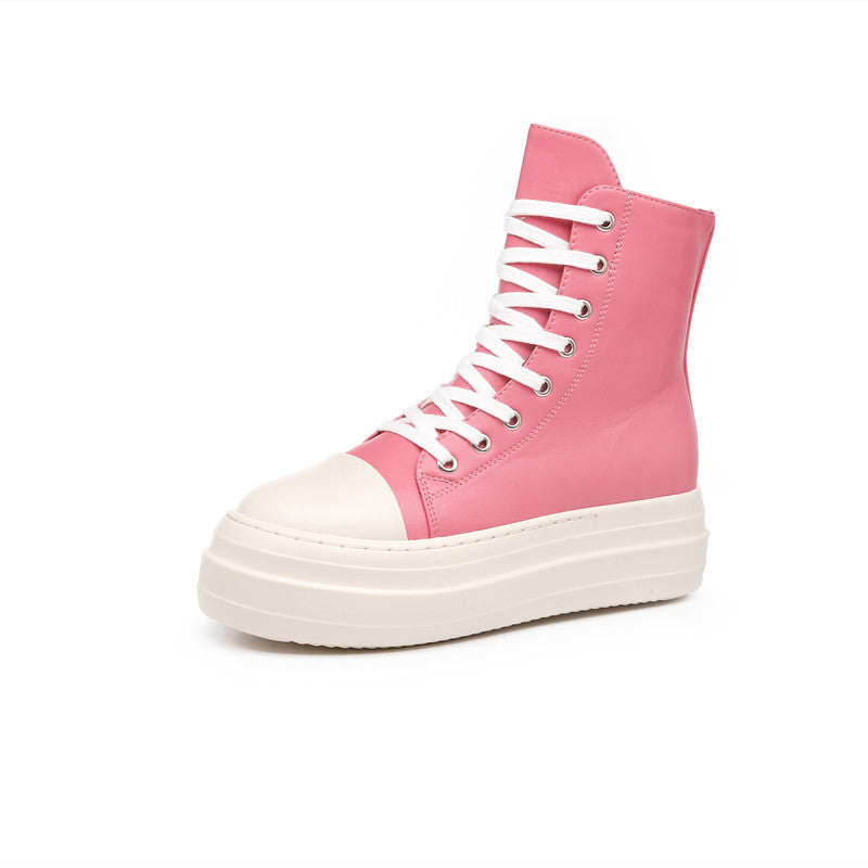 ZllKl New RO Platform High-Top Shoes Women's Side Zip Canvas Lace up Increased Casual Sneaker Student Platform Shoes