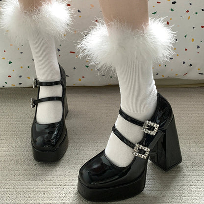2025  OMG~ Thousand Gold White Moonlight High Heels are so pure! Super high heel Mary Jane waterproof table thick heel hollow single shoes