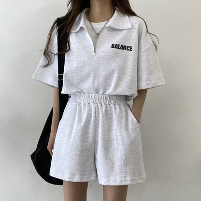 ZllKl Wholesale high-end zipper set women's short-sleeved shorts two-piece set solid color Korean version cotton summer sportswear fashion casual