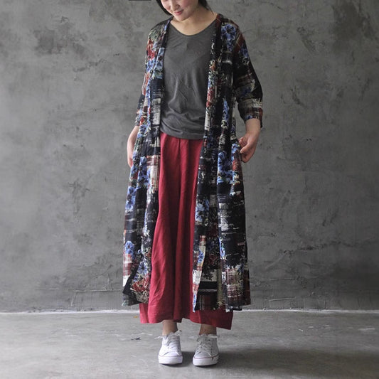 Special offer! Youlan Mixiang style linen retro flower short-sleeved ink printing dress L233