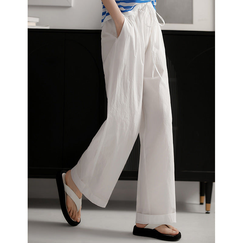 2025 Quality paper cotton lazy pants 3 colors, straight slightly wide-leg pants, thin casual loose gray and white black trousers for summer