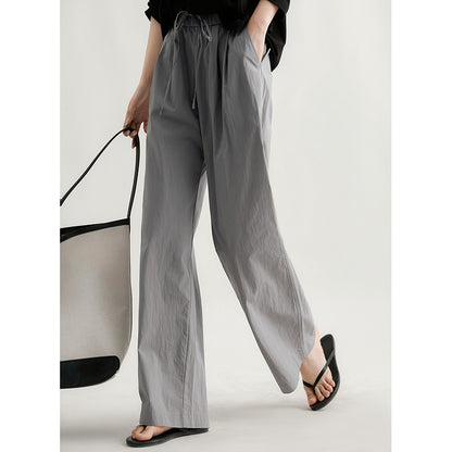 2025 Quality paper cotton lazy pants 3 colors, straight slightly wide-leg pants, thin casual loose gray and white black trousers for summer
