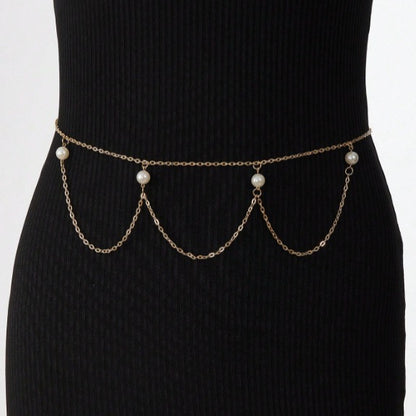 FB3370 2025 waist chain simple pearl joint cross wave fringe pendulum chain waist chain body chain