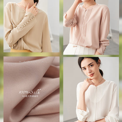 Silk shirt women's spring and summer  new long-sleeved Hangzhou solid color OL wind heavy sand washed mulberry silk shirt