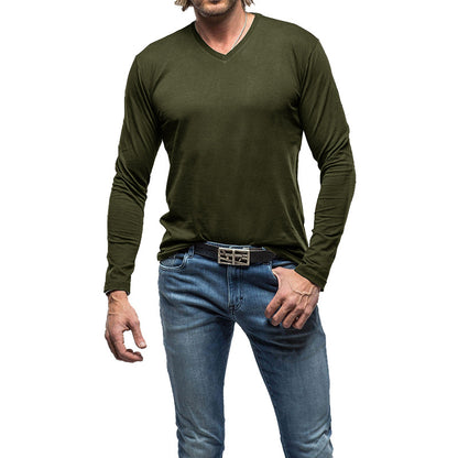 ZLLKL 2025 men's new solid color V-neck long-sleeved T-shirt,  men's pure cotton bottoming shirt top T-Shirt