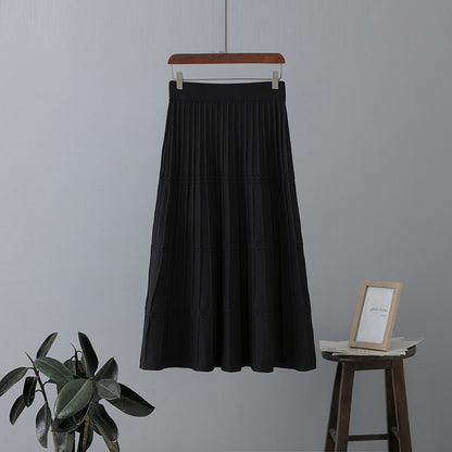 ZllKl Wool knitted skirt women's medium and long thickened autumn and winter new high-waisted and thin a-word pleated skirt big swing umbrella skirt