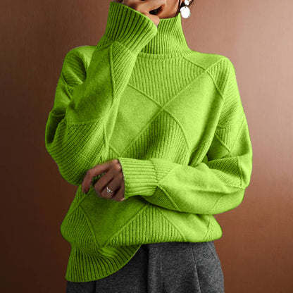 Autumn and winter cross-border new products casual versatile knitted sweater, loose turtleneck warm sweater solid color knitted pullover