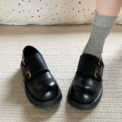 2025  Small man thick-soled heightened deep-mouth single shoes women's round head one-pedal small leather shoes college style jk uniform shoes