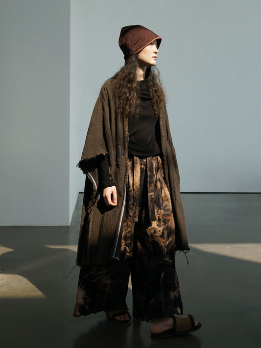 retro jacquard tie-dye craft straight-leg pants, autumn and winter versatile and thin double-layer wide-leg pants K24400