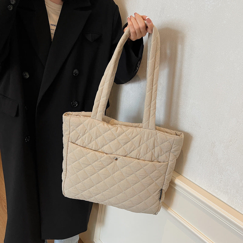 2025 ZLLKL Korean version of fashion diamond shoulder bag popular new retro casual tote bag versatile large capacity simple shopping bag