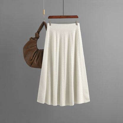 ZllKl 2025 new medium and long autumn and winter pendant feeling a word khaki knitted skirt children's winter sweater