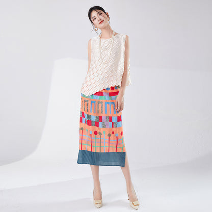2025 Miyake Large Size Women's Summer Women's Top New Design Sense Irregular Fashion Commuter Versatile Sleeveless T-Shirt