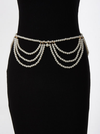 MW3318 2025 waist chain simple personality multi-layer wave fringe pendulum chain pearl chain waist chain waist decoration