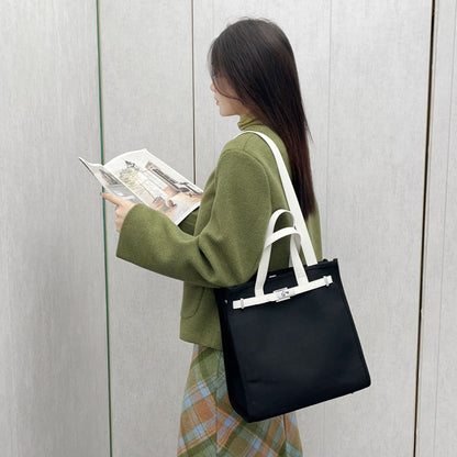 ZLLKL 2025 popular New Premium Retro Lock Contrast Color Kelly Bag Women's Large Capacity Portable One Shoulder Underarm Tote Bag Women