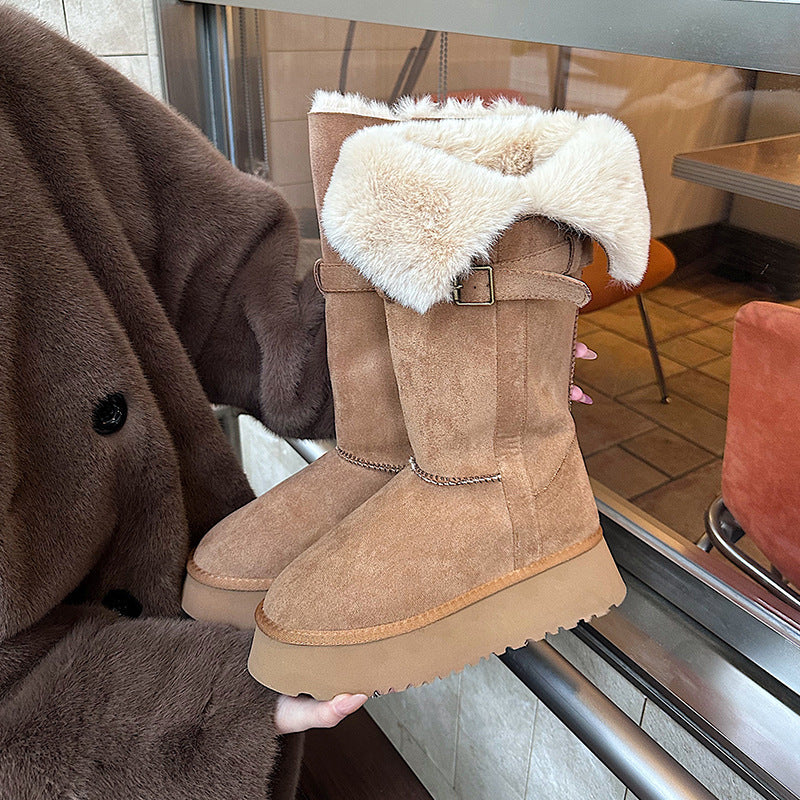 2025  Fleece and thicker two wear thick-soled snow boots women's winter northeast cotton shoes long boots but knee fluffy shoes