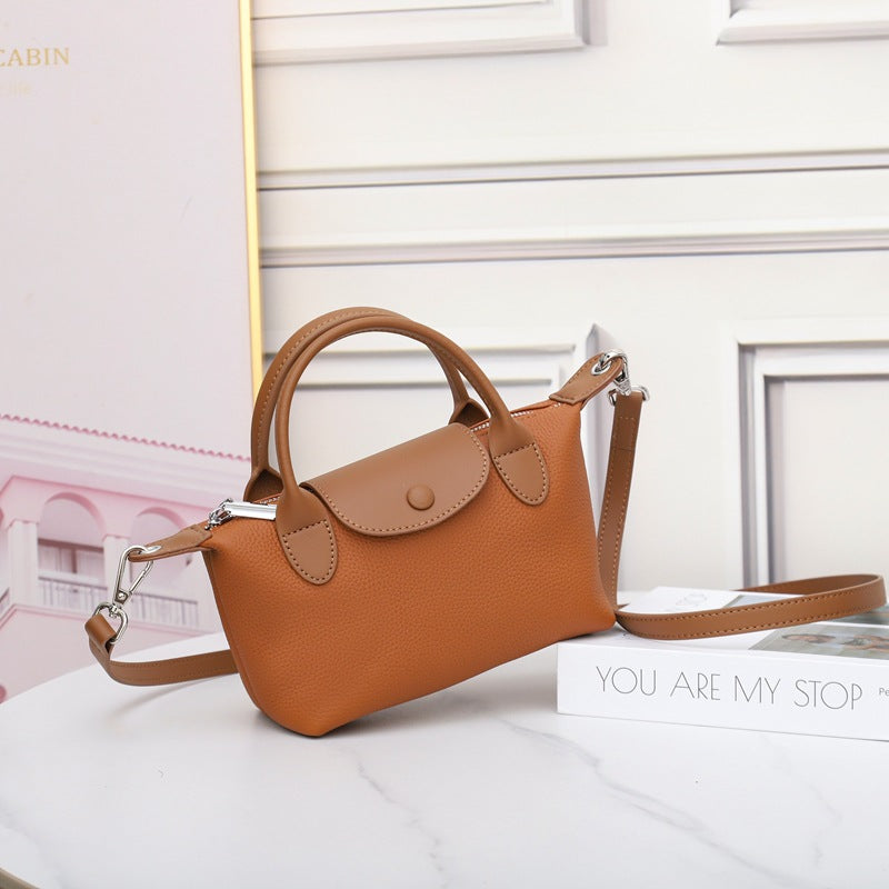 [Factory] The first layer of cowhide shoulder bag women's messenger bag genuine leather dumpling handbag small bag contrasting color 6825