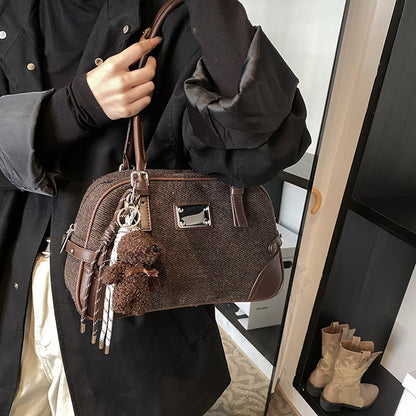 ZLLKL 2025 Retro matte large-capacity bowling bag women's popular new high-end textured shoulder bag Boston underarm bag