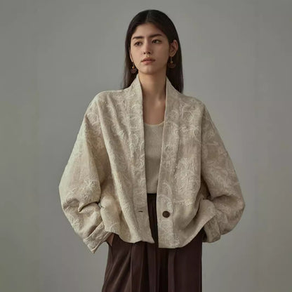 2025 Autumn short coat for women, autumn outer wear, new Chinese V-neck loose heavy industry embroidered cardigan top B0815