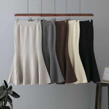 ZllKl Autumn and winter high-waisted knitted fishtail skirt women's New new elastic a-word skirt sexy bag skirt temperament long skirt