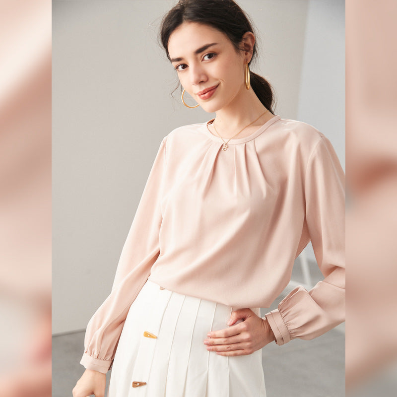 Silk shirt women's popular spring and summer sand wash 100% mulberry silk loose design top niche white shirt
